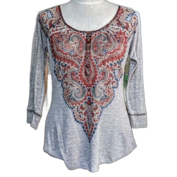 Live & Let Live Y2k Bohemian Tribal Long Sleeve Scoop Neck Top Size Medium - Picture 1 of 12
